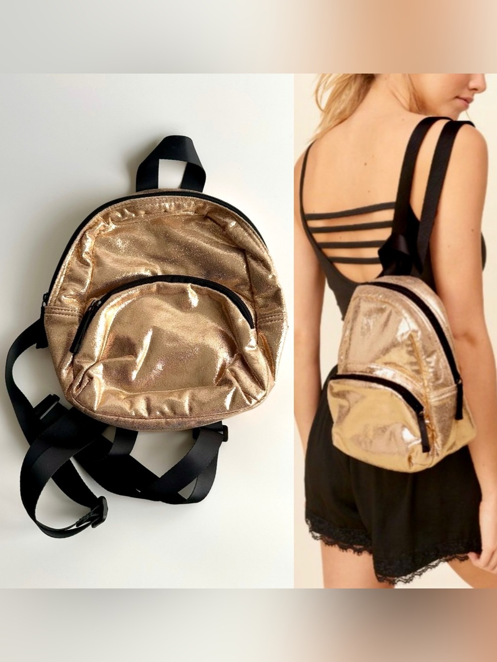 ✨HOLLISTER Metallic Glitter Mini Backpack Gold Festival Fun Rave